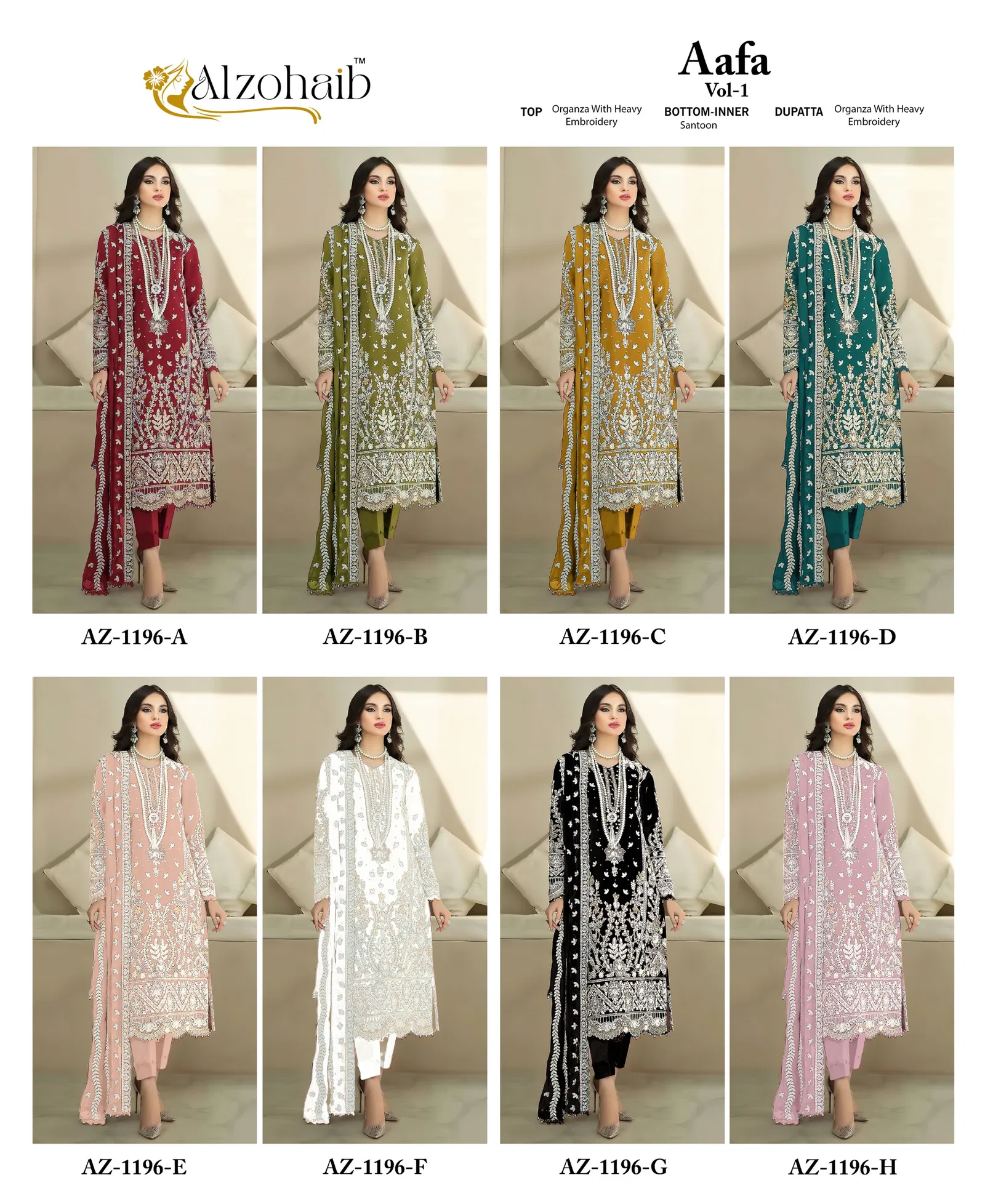 Safa Vol 1 By Alzohaib Organza Pakistani Wholesale Salwar Suits In India
